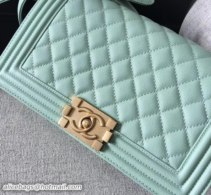 Good Quality Chanel Original Quality caviar medium Boy Bag Light Green with gold hardware 616017