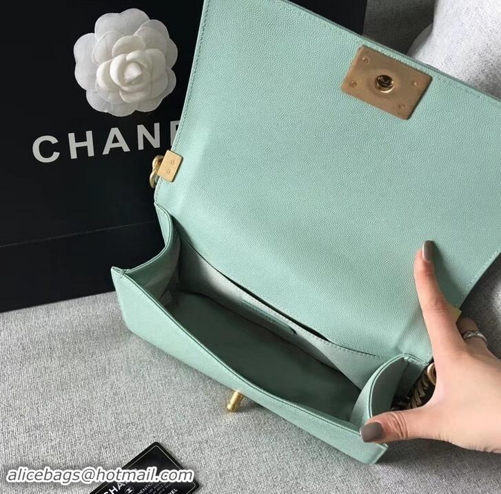 Good Quality Chanel Original Quality caviar medium Boy Bag Light Green with gold hardware 616017