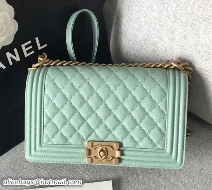 Good Quality Chanel Original Quality caviar medium Boy Bag Light Green with gold hardware 616017