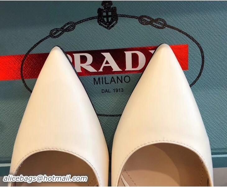 New Design Prada Heel 6cm Strap with Button Pumps Leather P96309 White 2019