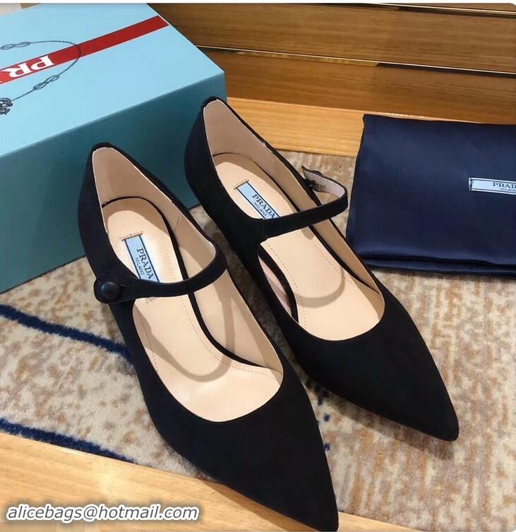 Cheapest Prada Heel 6cm Strap with Button Pumps P96311 Suede Black 2019