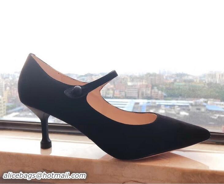 Cheapest Prada Heel 6cm Strap with Button Pumps P96311 Suede Black 2019