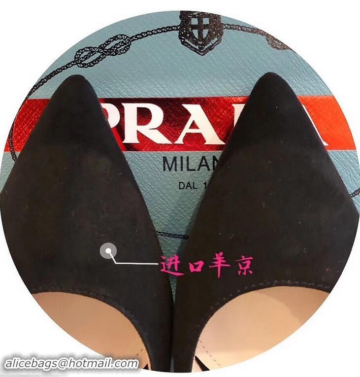 Cheapest Prada Heel 6cm Strap with Button Pumps P96311 Suede Black 2019