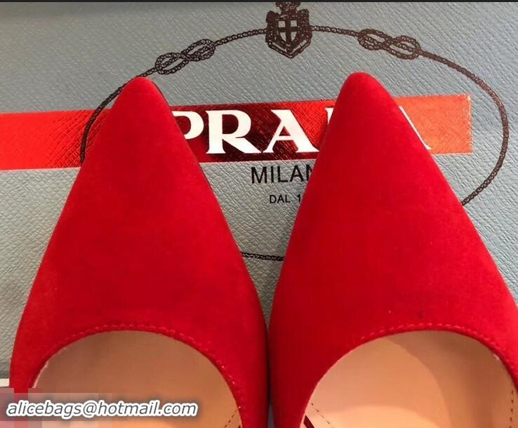 Hot Sale Prada Heel 6cm Strap with Button Pumps P96311 Suede Red 2019