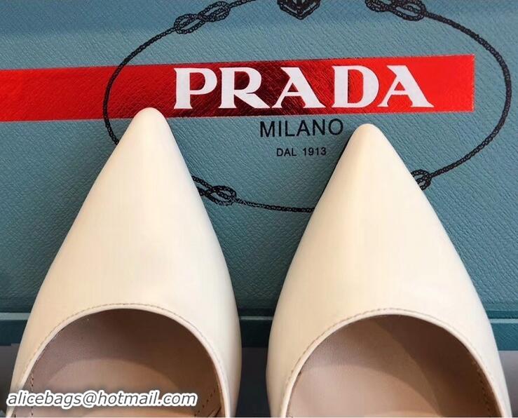 Discount Prada Heel 6cm Strap with Button Mules P96316 Leather White 2019