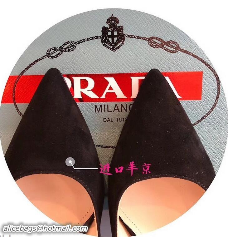 Low Price Prada Heel 6cm Strap with Button Mules P96318 Suede Black 2019