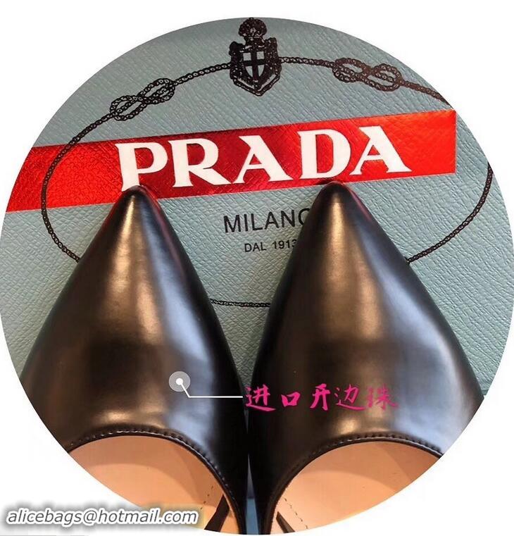 Faux Prada Heel 1.5cm Strap with Button Mules P96322 Leather Black 2019