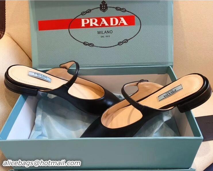 Faux Prada Heel 1.5cm Strap with Button Mules P96322 Leather Black 2019