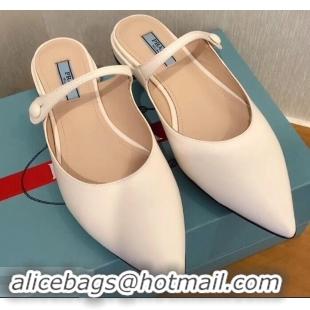 Discount Prada Heel 1.5cm Strap with Button Mules P96322 Leather White 2019