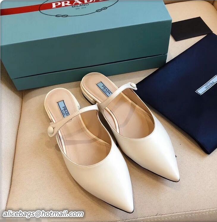 Discount Prada Heel 1.5cm Strap with Button Mules P96322 Leather White 2019