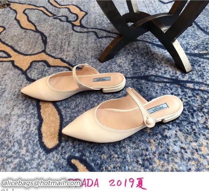 Discount Prada Heel 1.5cm Strap with Button Mules P96322 Leather White 2019