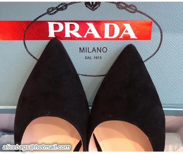 Top Quality Prada Heel 1.5cm Strap with Button Mules LV96324 Suede Black 2019