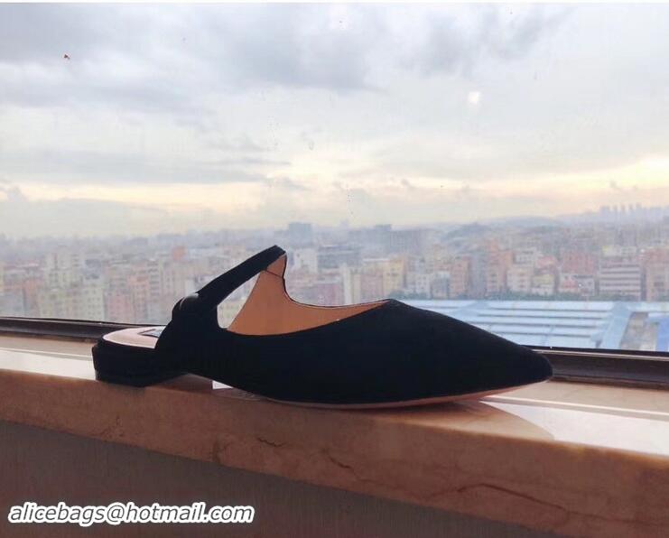 Top Quality Prada Heel 1.5cm Strap with Button Mules LV96324 Suede Black 2019