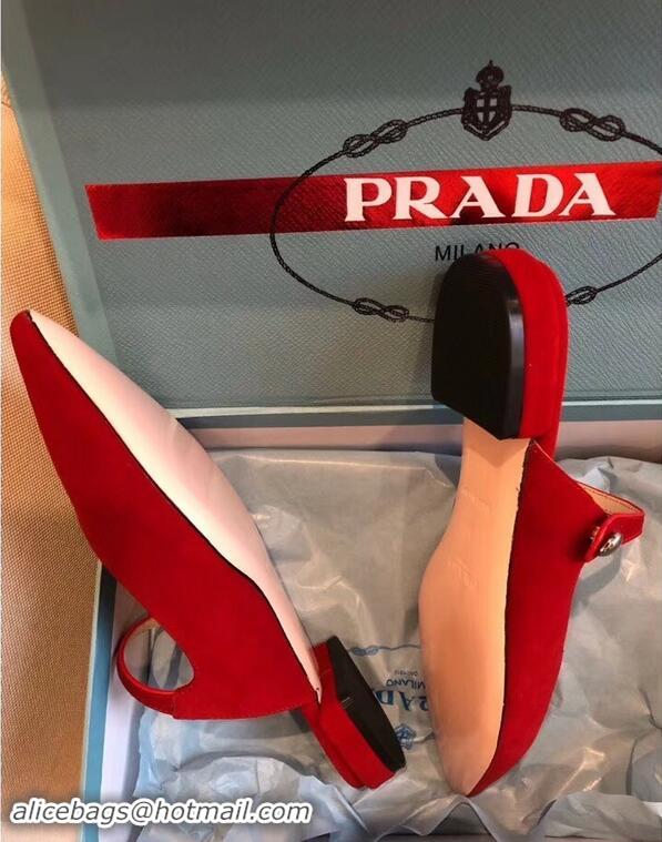 Buy Discount Prada Heel 1.5cm Strap with Button Mules LV96324 Suede Red 2019