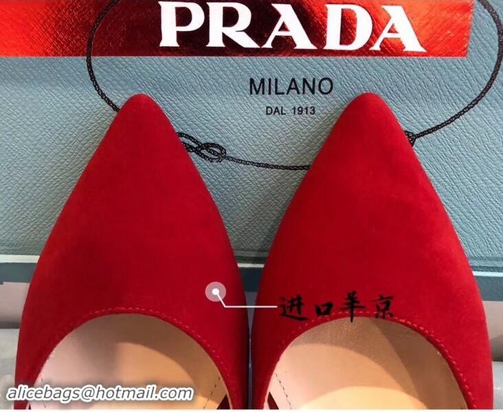 Buy Discount Prada Heel 1.5cm Strap with Button Mules LV96324 Suede Red 2019