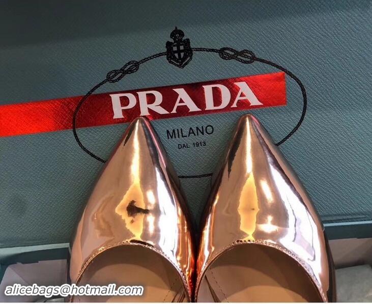 Imitation Prada Heel 1.5cm Strap with Button Mules P96326 Metallic Pink Gold 2019