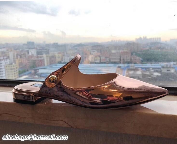 Imitation Prada Heel 1.5cm Strap with Button Mules P96326 Metallic Pink Gold 2019