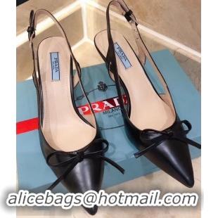 Conveniency Prada Heel 6cm Bow Pumps P96328 Leather Black 2019