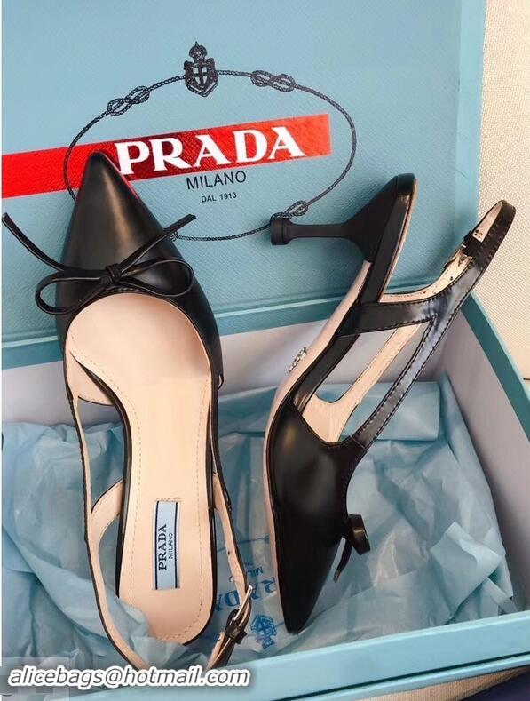 Conveniency Prada Heel 6cm Bow Pumps P96328 Leather Black 2019