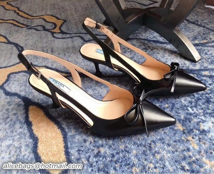 Conveniency Prada Heel 6cm Bow Pumps P96328 Leather Black 2019