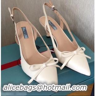 Imitation Prada Heel 6cm Bow Pumps P96328 Leather White 2019