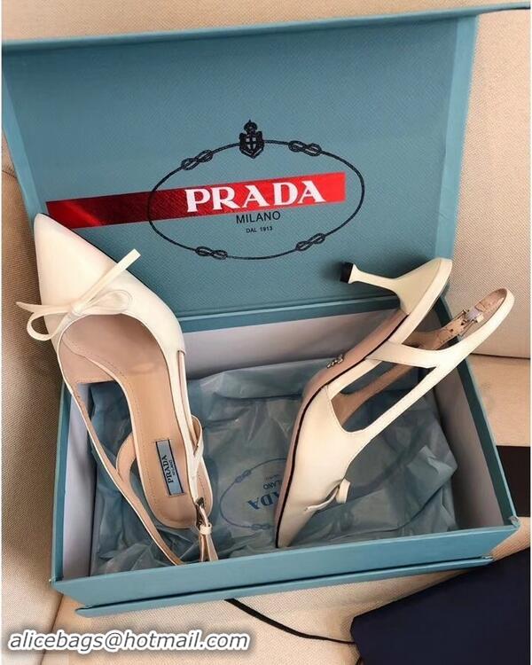 Imitation Prada Heel 6cm Bow Pumps P96328 Leather White 2019