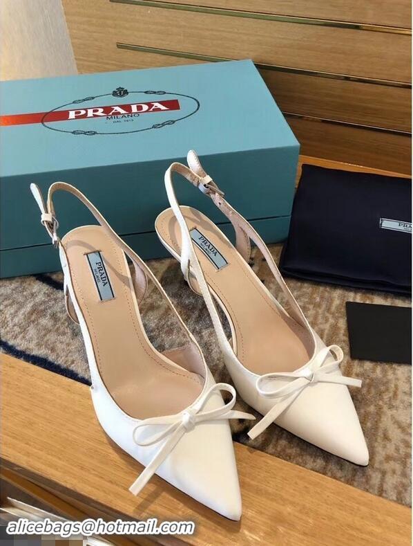 Imitation Prada Heel 6cm Bow Pumps P96328 Leather White 2019