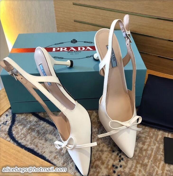 Imitation Prada Heel 6cm Bow Pumps P96328 Leather White 2019