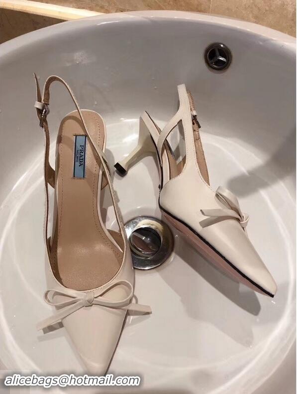 Imitation Prada Heel 6cm Bow Pumps P96328 Leather White 2019