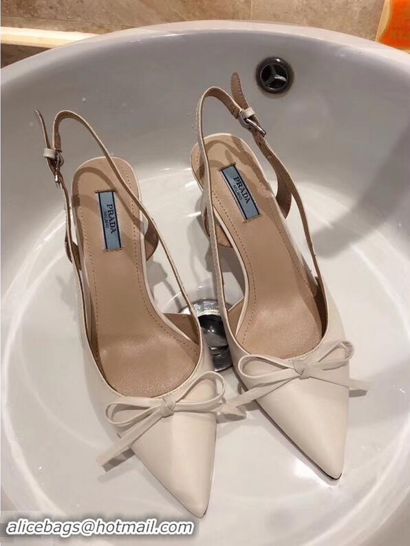 Imitation Prada Heel 6cm Bow Pumps P96328 Leather White 2019