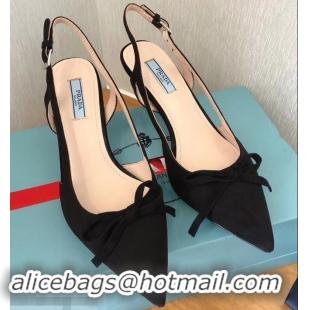 New Style Prada Heel 6cm Bow Pumps P96330 Suede Black 2019