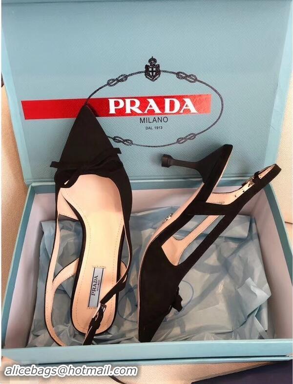 New Style Prada Heel 6cm Bow Pumps P96330 Suede Black 2019