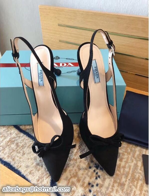 New Style Prada Heel 6cm Bow Pumps P96330 Suede Black 2019