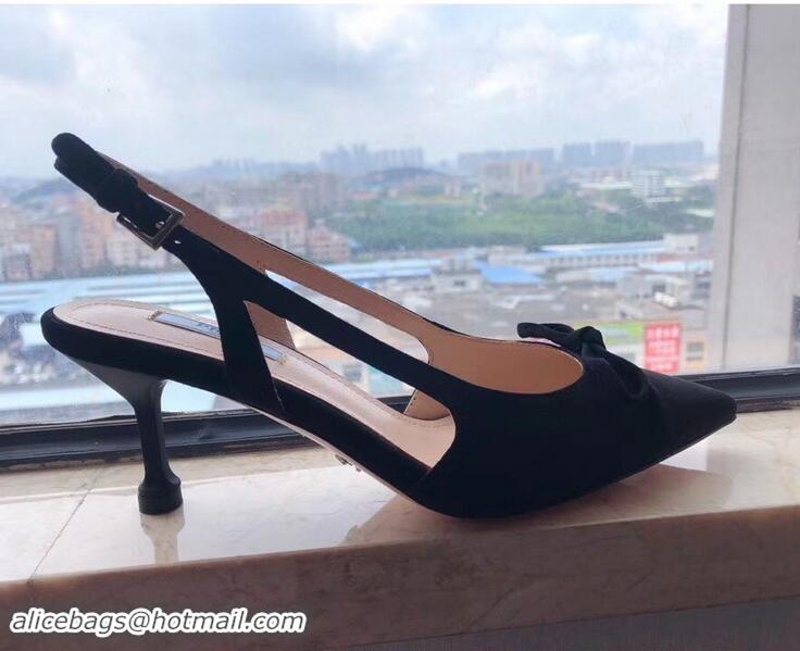 New Style Prada Heel 6cm Bow Pumps P96330 Suede Black 2019