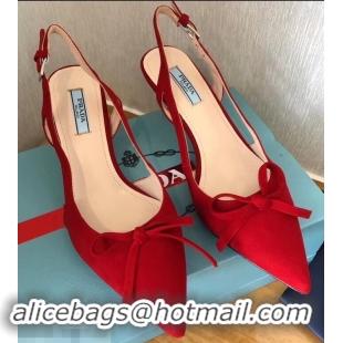 New Arrivals Prada Heel 6cm Bow Pumps P96330 Suede Red 2019