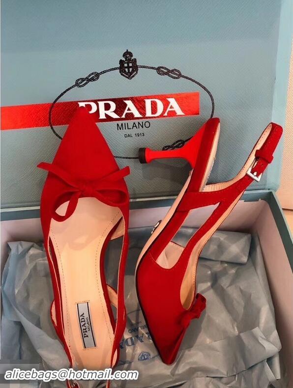 New Arrivals Prada Heel 6cm Bow Pumps P96330 Suede Red 2019