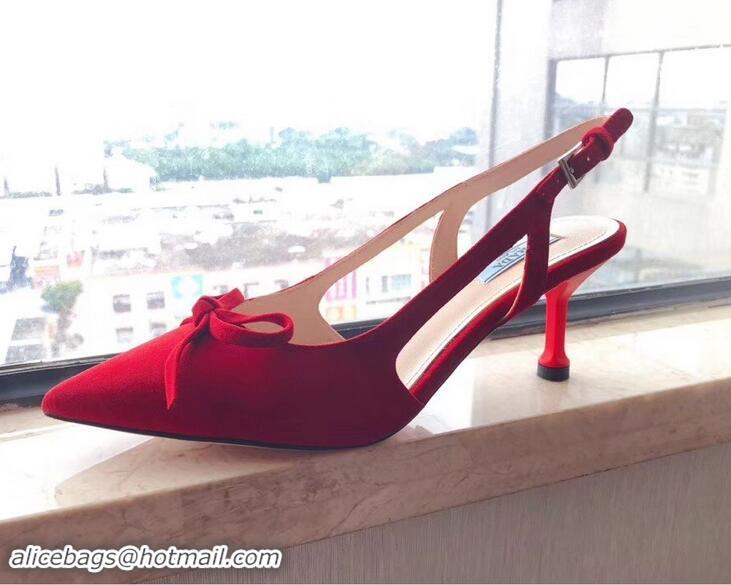 New Arrivals Prada Heel 6cm Bow Pumps P96330 Suede Red 2019