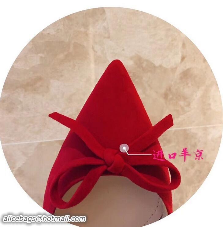 New Arrivals Prada Heel 6cm Bow Pumps P96330 Suede Red 2019