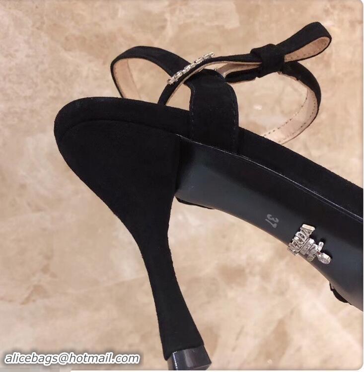 Shop Discount Prada Heel 8.5cm Suede Leather Sandals P96334 Black 2019