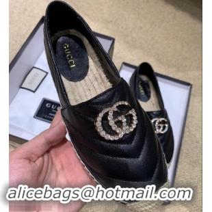 Discount Gucci Glitter Espadrilles G96301 Black With Crystal Double G 2019