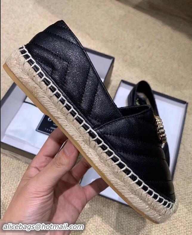 Discount Gucci Glitter Espadrilles G96301 Black With Crystal Double G 2019