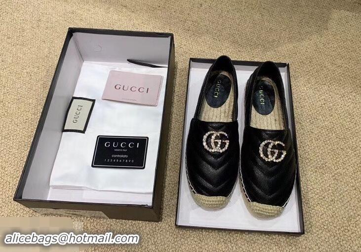 Discount Gucci Glitter Espadrilles G96301 Black With Crystal Double G 2019