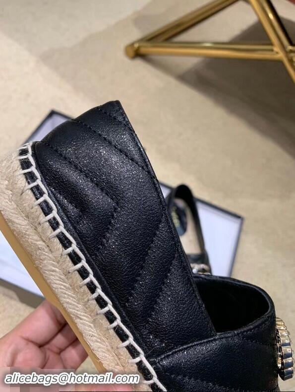 Discount Gucci Glitter Espadrilles G96301 Black With Crystal Double G 2019