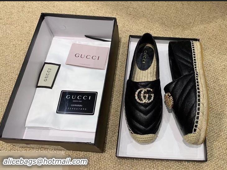 Discount Gucci Glitter Espadrilles G96301 Black With Crystal Double G 2019