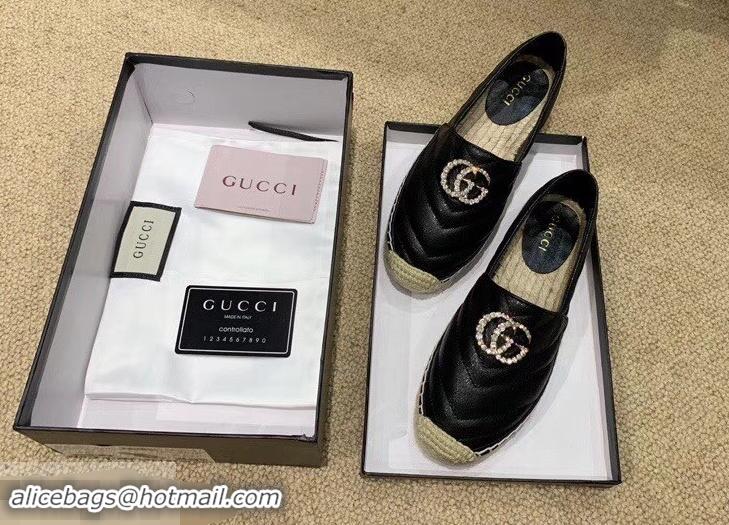 Discount Gucci Glitter Espadrilles G96301 Black With Crystal Double G 2019