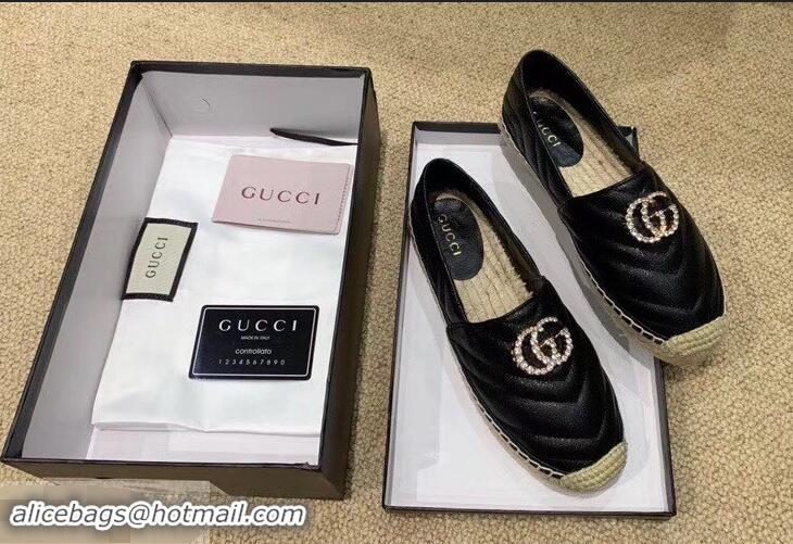 Discount Gucci Glitter Espadrilles G96301 Black With Crystal Double G 2019