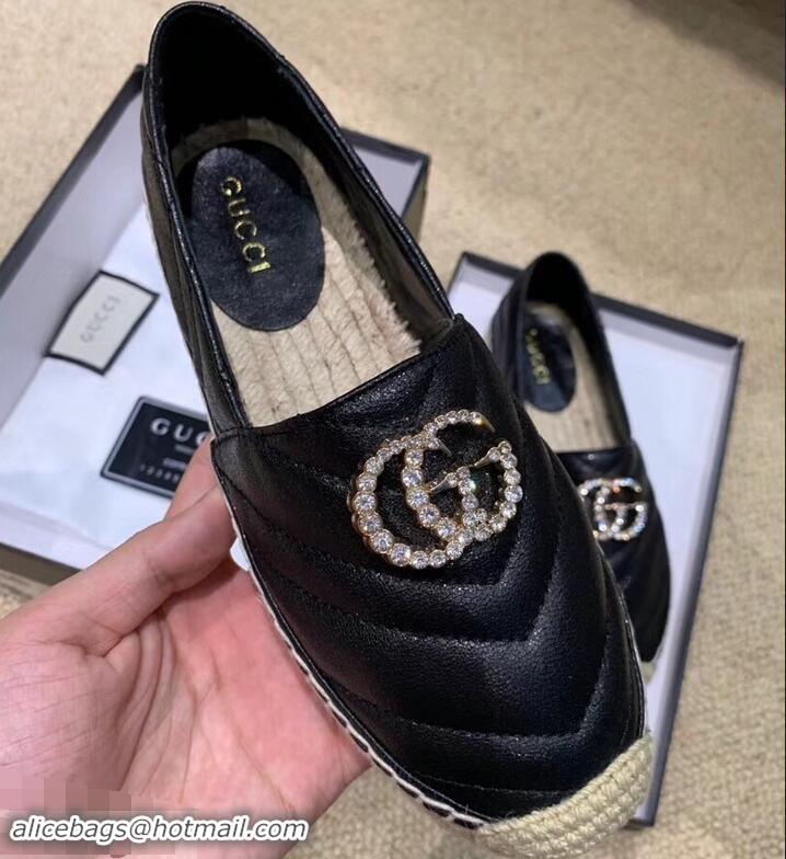 Discount Gucci Glitter Espadrilles G96301 Black With Crystal Double G 2019