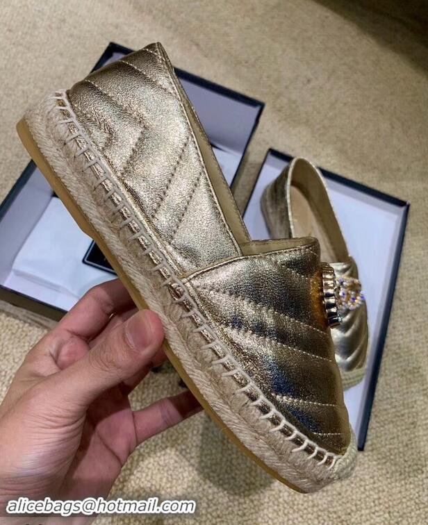 Low Cost Gucci Glitter Espadrilles G96301 Gold With Crystal Double G 2019