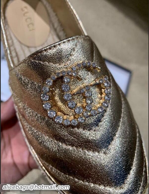 Low Cost Gucci Glitter Espadrilles G96301 Gold With Crystal Double G 2019