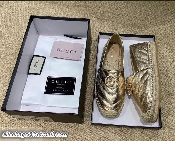 Low Cost Gucci Glitter Espadrilles G96301 Gold With Crystal Double G 2019